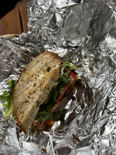 Wrapped sandwich opened on foil