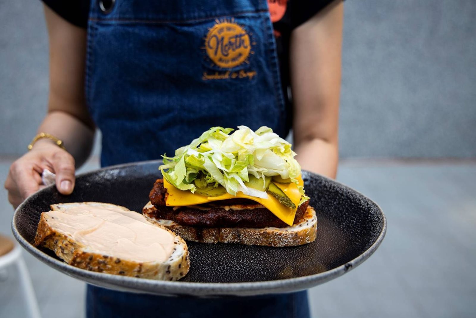 North sandwich ingredients presented on a tray